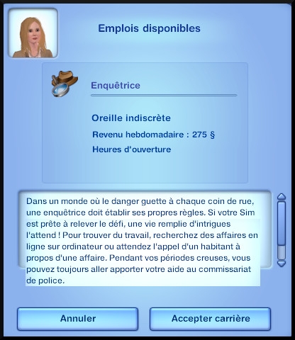 6 sims 3 ambition enqueteur opportunite demarrer emploi