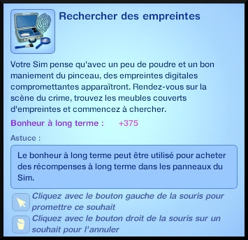 49 sims 3 ambition enqueteur souhait relever empreinte