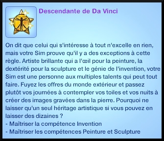 2 sims 3 ambition sculpture souhait long terme descendant da vinci