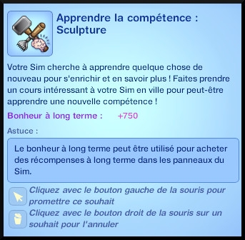 7 sims 3 ambition sculpture souhait apprendre competence