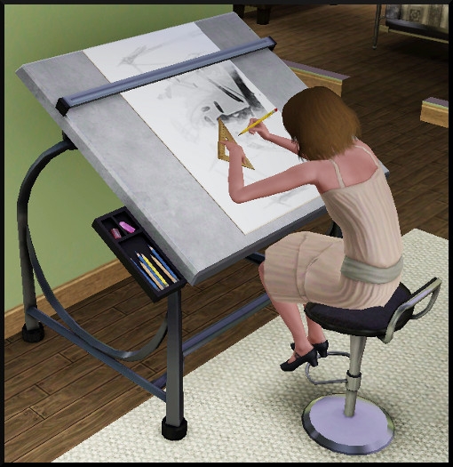 46 sims 3 ambition carriere styliste tatoueur dessin table croquis mode