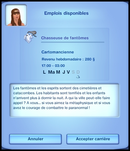 1 sims 3 ambition profession chasseur de fantomes message choix emploi