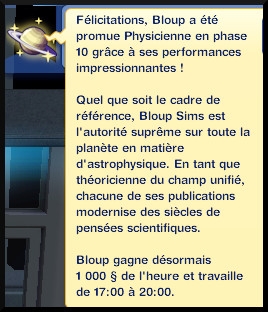 46 sims 3 en route vers le futur carriere astronome physicien en phase 10