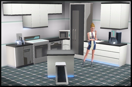 28 sims 3 en route vers le futur CAS objets cuisine plan de travail ilot frigo mixeur cuisinière