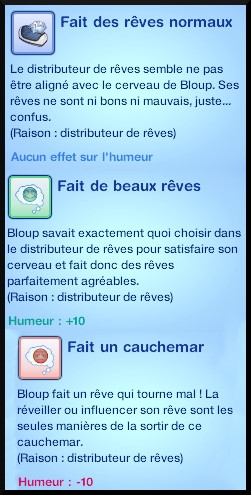 46 sims 3 en route vers le futur CAS objets lit distributeur de reve moodlets beau reve cauchemard reve normal