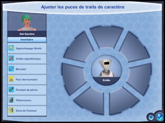 18 sims 3 en route vers le futur plumbot menu ajuster puces de caractere