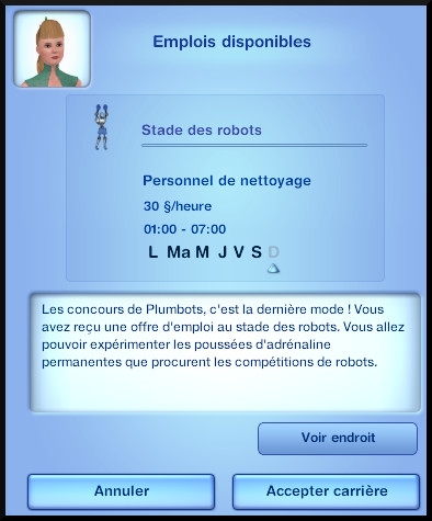 4 sims 3 en route vers le futur competition robot carriere stade robot opportunite emploi