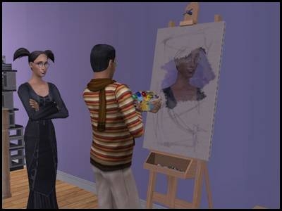 montsimpa sims 2 famille dourève darren sandra gothik peindre portrait tableau modèle