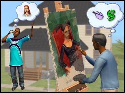 montsimpa sims 2 famille dourève darren dirk peinture tableau téléphone lilith simpa flirt