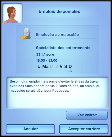 4 sims 3 carriere mi temps employe mausolee opportunite emploi