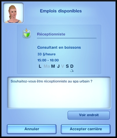 8 sims 3 carriere mi temps spa urbain receptionniste opportunite emploi