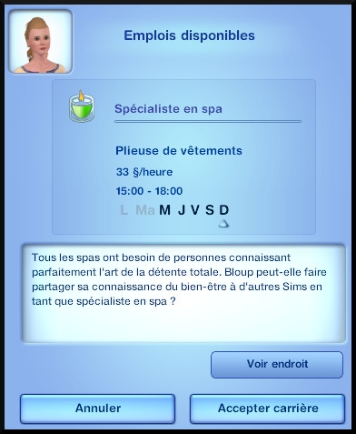 10 sims 3 carriere mi temps spa urbain specialiste opportunite emploi