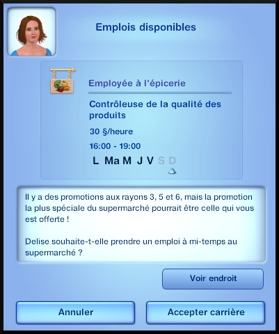 14 sims 3 carriere mi temps employe epicerie opportunite emploi