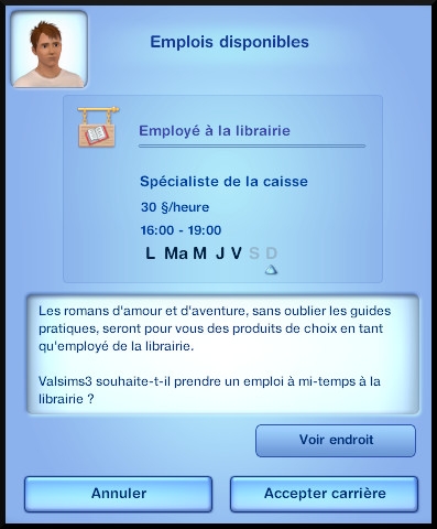 18 sims 3 carriere mi temps employe librairie opportunite emploi