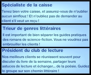 19 sims 3 carriere mi temps employe librairie specialiste caisse trieur genres litteraires president club lecture