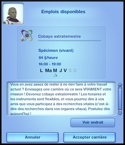 22 sims 3 carriere mi temps cobaye extraterrestre opportunite emploi