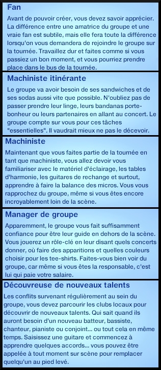 6 sims 3 competence guitare carriere musicale echelon fan machiniste itinerant manager decouvreur talent