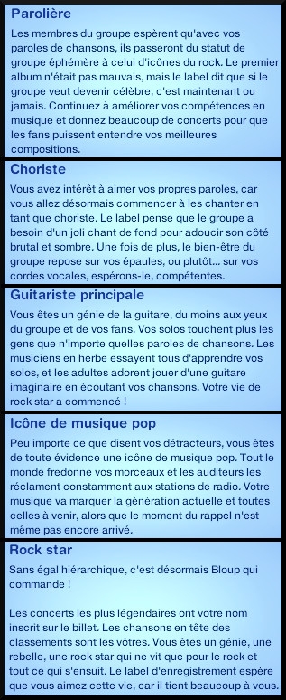 12 sims 3 competence guitare carriere musicale echelon rock