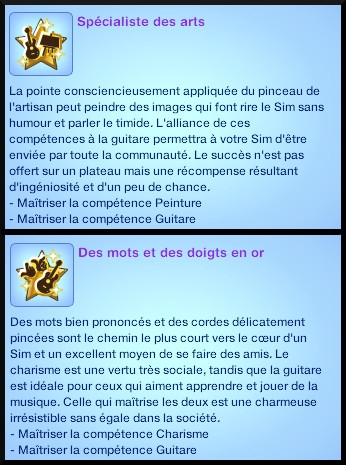 20 sims 3 competence guitare carriere musicale souhait long terme specialiste des arts des mots et des doigts en or