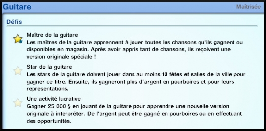 32 sims 3 competence guitare carriere musicale defis journal competence