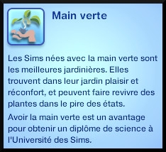 21 sims 3 competence jardinage trait de caractère main verte