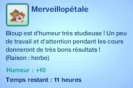 Sims 3 compétence jardinage moodlet merveuillopétale