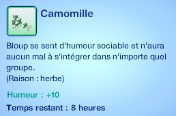 Sims 3 compétence jardinage moodlet camomille