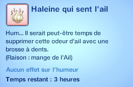 Sims 3 compétence jardinage moodlet haleine qui sent l'ail ail