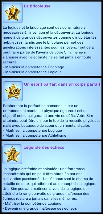 2 sims 3 competence logique souhait long terme reine echec