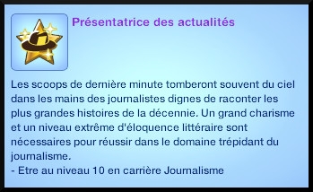 4 sims 3 carriere journalisme affaires souhait à long terme presentateur actualites