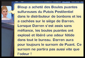 23 sims 3 carriere journalisme affaires farce a un collegue boules puantes message