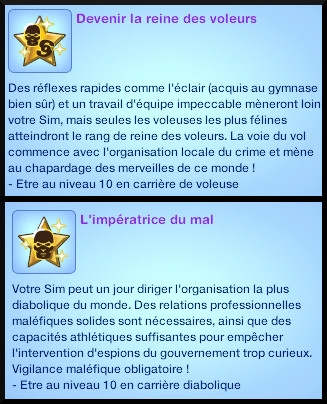 2 sims 3 jeu de base carriere politique pegre souhait long terme reine des voleurs imperatrice du mal