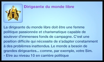 23 sims 3 jeu de base carriere politique pegre souhait long terme dirigeante monde libre