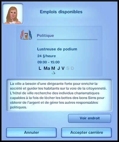 27 sims 3 jeu de base carriere politique pegre opportunite emploi lusteur podium