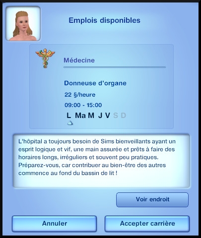 26 sims 3 carriere scientifique medecine opportunite donneur organe