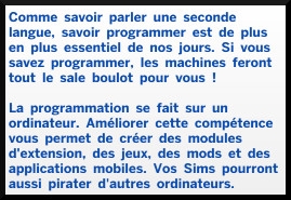 2 sims 4 competence programmation description