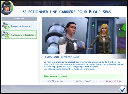 26 sims 4 carriere astronaute choix branche trafiquant interstellaire