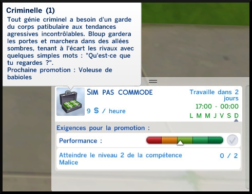 5 sims 4 jeu de base carriere criminelle niveau 1 sim pas commode