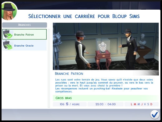 24 sims 4 jeu de base carriere criminelle choix branche patron