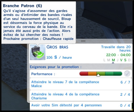 28 sims 4 jeu de base carriere criminelle branche patron niveauu 6 gros bras information