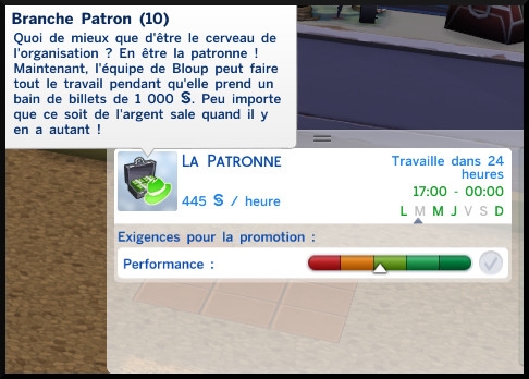 42 sims 4 jeu de base carriere criminelle branche patron niveau 10 la patronne information