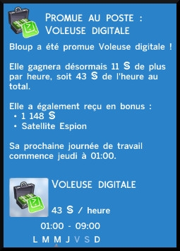 46 sims 4 jeu de base carriere criminelle branche oracle niveau 6 voleuse digitale message promotion