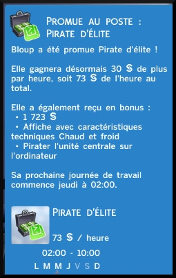 50 sims 4 jeu de base carriere criminelle branche oracle niveau 7 pirate elite message promotion