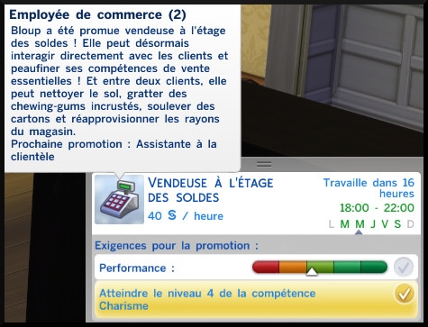 38 sims 4 carriere temps partiel adolescent ado employé de commerce echelon 2 vendeur étage solde