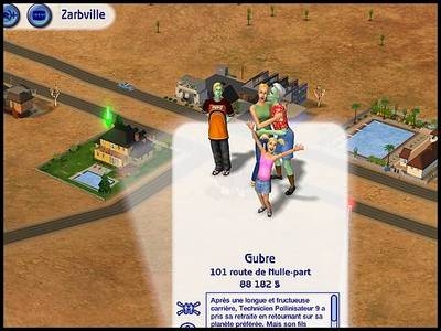 sims 2 premades quartier zarbville famille gubre extraterrestre technicien pollinisateur lou johnny delphine