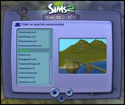 sims 2 creation nouveau quartier panneau choix