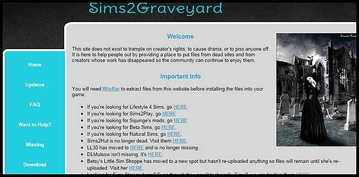 sims 2 graveyard cimetière anciens téléchargements sites fermés morts