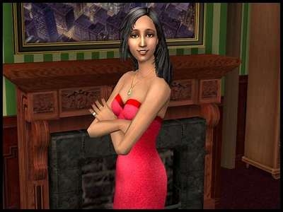 14 famille gothik sims 2 montsimpa sonia pose sourire cheminée manoir robe rouge