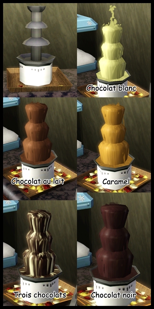 4 sims 3 store cirque celebration Fontaine à chocolat Chutes de Choco par Miam S.A. parfum caramel blanc noir lait trois