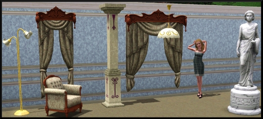 7 sims 3 store conte de fée Salon statue rideaux lampe colonne